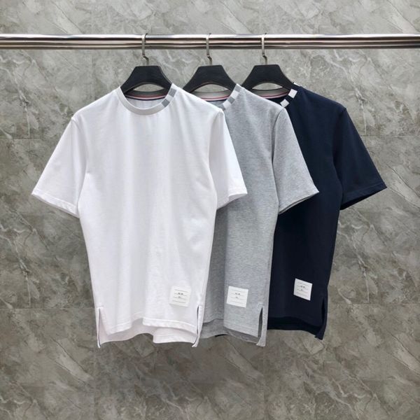 

t shirt new fashion tb thom brand o-neck collar striped short-sleeved t-shirt solid men cotton spring summer clothing, White;black