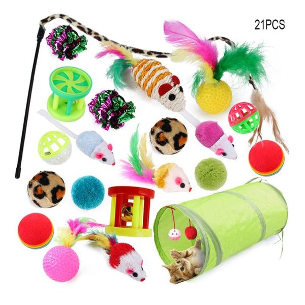 

colorful cat toys pet kit collapsible tunnel 4 holes play tubes balls feather mice shape kitten interactive supplies