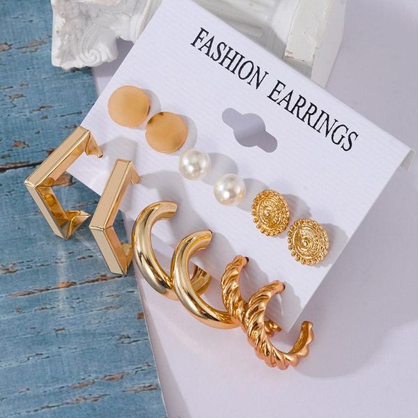 

dangle & chandelier fashion geometric earrings set for women statement vintage punk metal pearl 2021 trend jewelry accessories wholesale, Silver