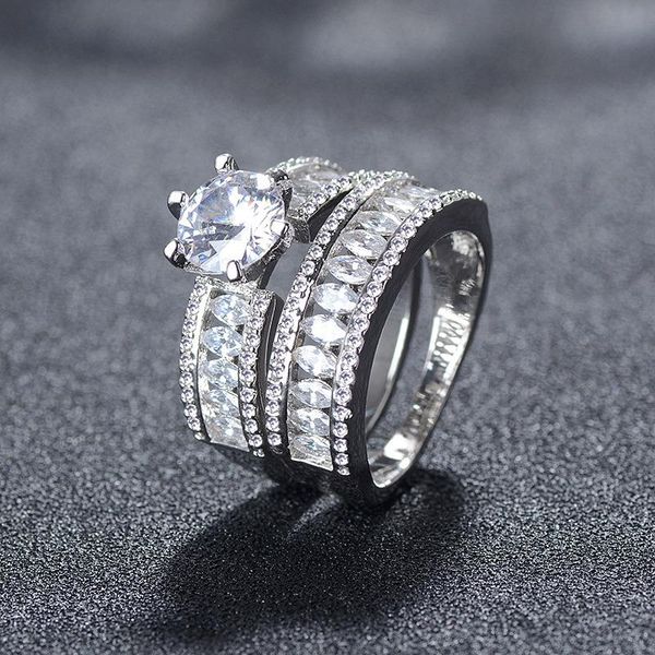 

cluster rings 2pcs yayi fine jewelry fashion princess cut white cubic zirconia silver color engagement wedding party couples, Golden;silver