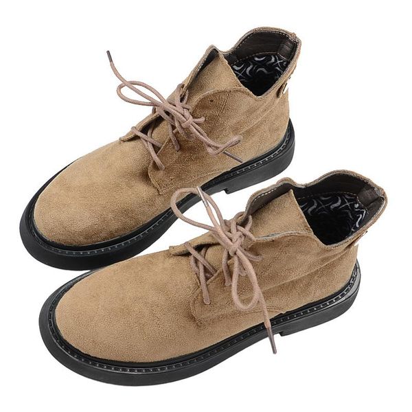 

boots ladies literary retro suede womens ankle lace-up comfort motorcycle handmade student casual short, Black