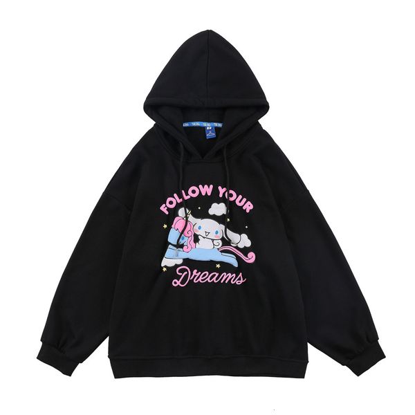

sweatshirts cartoon foam printed hooded sweater mens street fashion brand loose long sleeve couple hoodie, Black