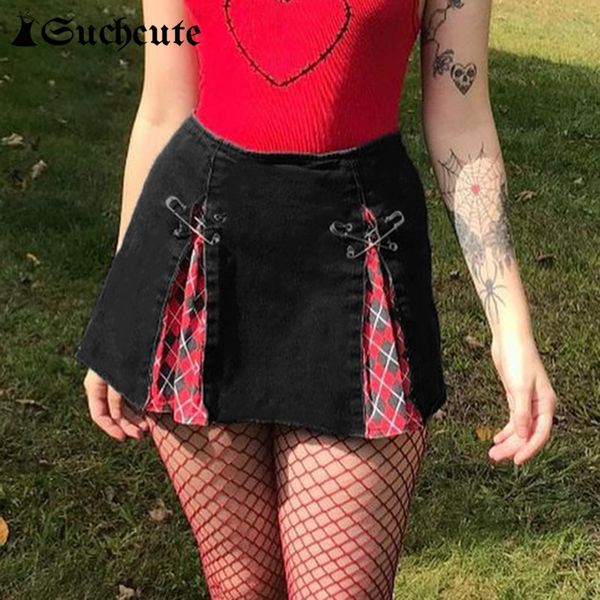 

skirts goth aesthetic plaid patchwork low wasit mini for women streetwear e girl y2k pleated dark academia clothes o8at, Black