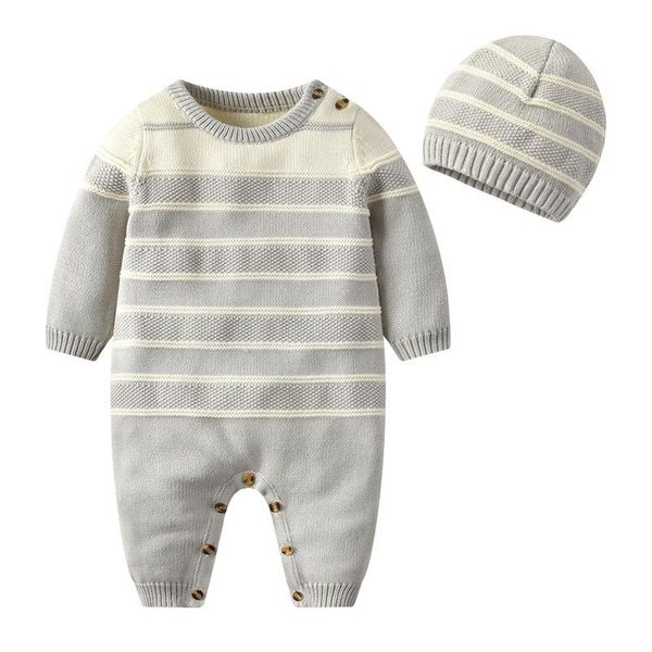 

pullover autumn fashion baby winter clothes cotton grey knitted sweater 2 sets hooded ropa de born boy girls romper and hat, Blue