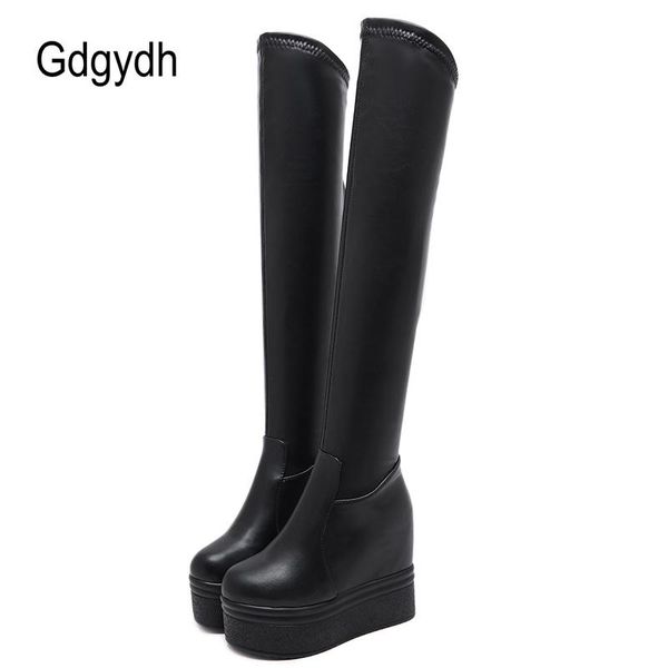 

boots gdgydh goth girls platform wedges over the knee women thick heel comfy high thigh extremely height winter, Black