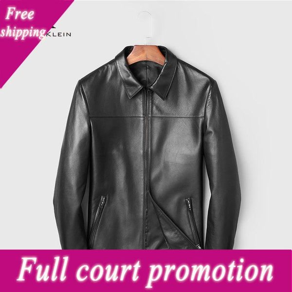 

men's leather & faux men genuine jacket real sheepskin jackets casual short black stand collar pockets 2022 autumn for man 19c211f