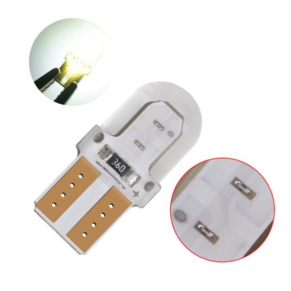 

100pcs white t10 168 194 w5w cob 4 chips silicone led car bulbs for clearance lamps license plate lights 12v