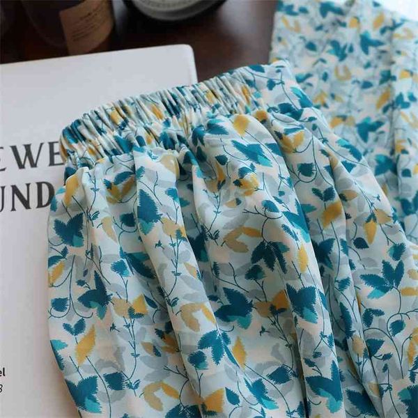 

long skirt summer and spring floral print chiffon a-line korean fashion clothing 210529, Black