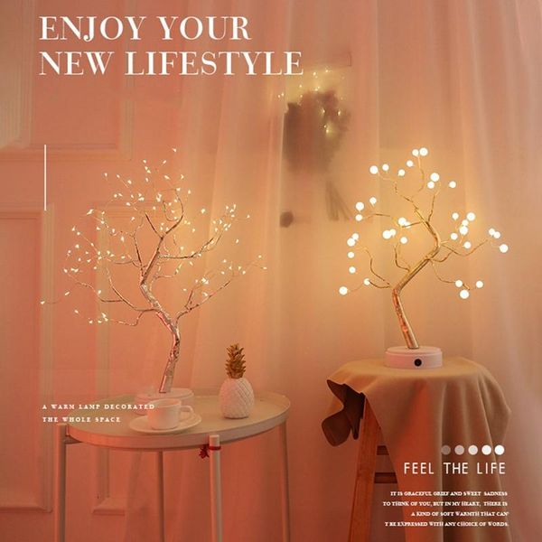 

party decoration style colored lights led copper wire christmas tree night table