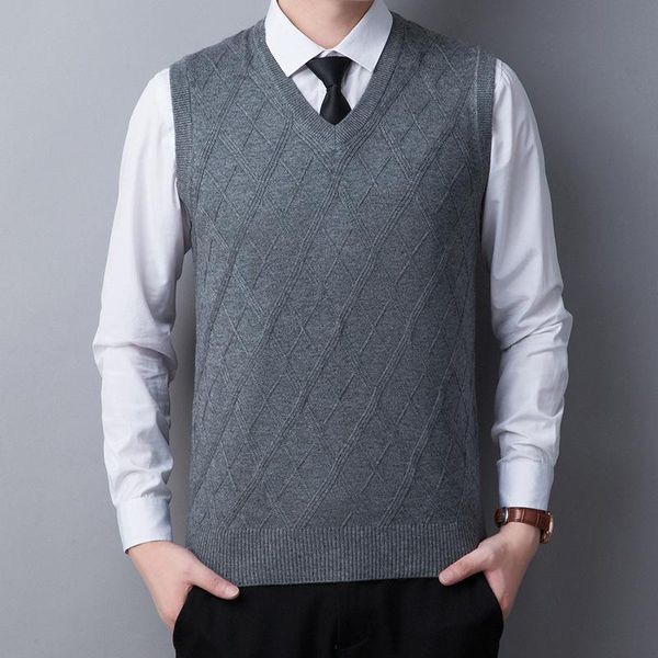 

men's vests 2021 sweater vest fashion sleeveless v-neck knitted spring and autumn slim solid casual waistcoat, Black;white