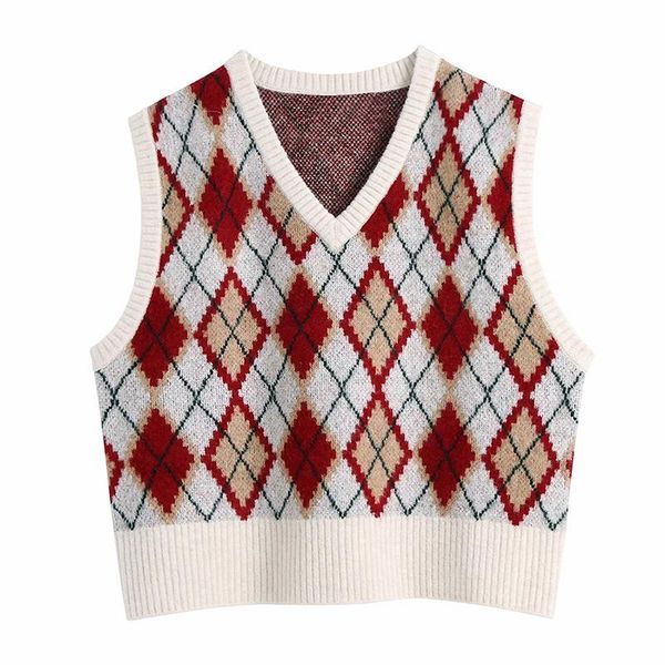 

women's vests hadara fashion v neck casual autumn sweaters women elegant argyle short sweater sleeveless pullover ladies, Black;white