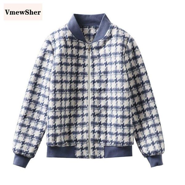

women's jackets vmewsher casual plaid women baseball jacket style o neck female houndstooth chic coat autumn long sleeve basic short ou, Black;brown