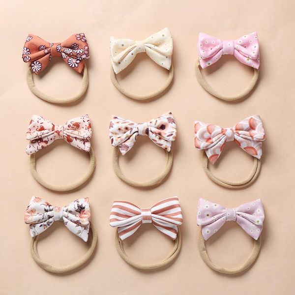 

hair accessories thin nylon baby headband floral printing infant bow bandage traceless toddler child soft bands born po props, Slivery;white