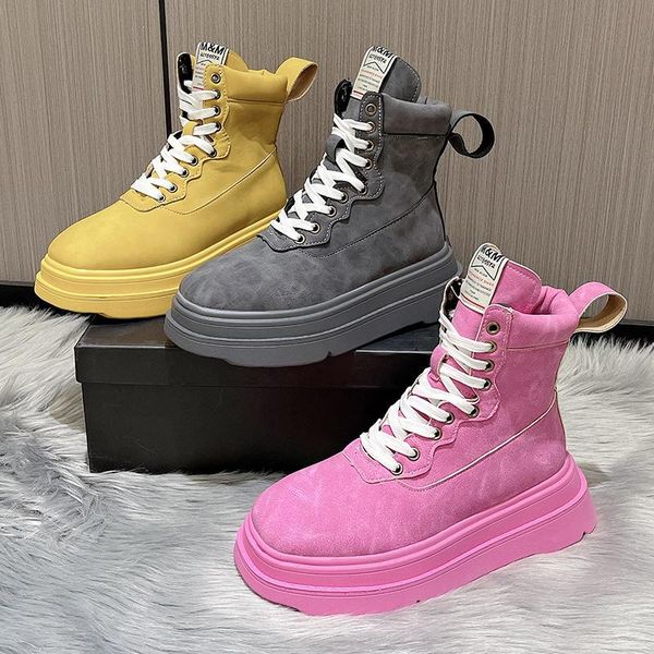 

boots ankle for women 2021 autumn winter fashion lace-up round toe shoes woman botas mujer platform heel ladies, Black