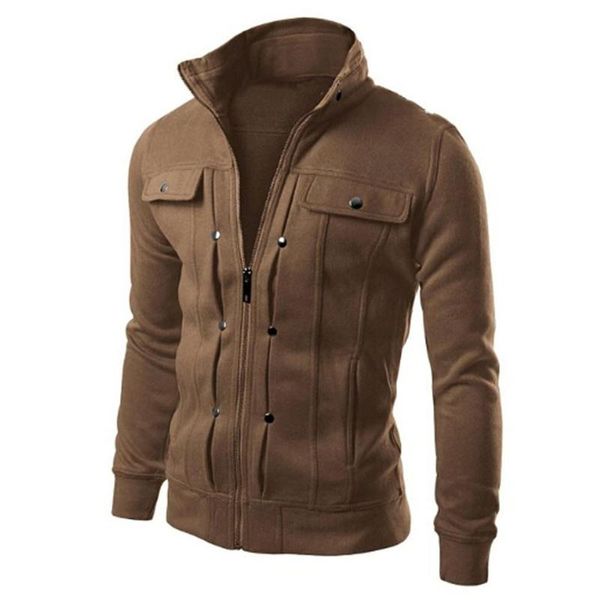 

men's jackets casual mens bomber autumn 2021 slim zipper turn-down collar thick warm jacket fashion cardigan coat streetwear, Black;brown