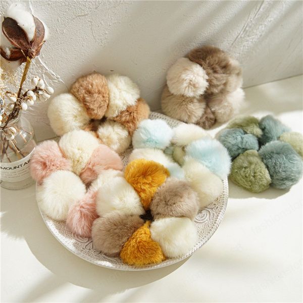 Scrunchies per capelli in peluche moda donna stile coreano pompon bicolore elastico in gomma morbida accessori per capelli porta coda di cavallo