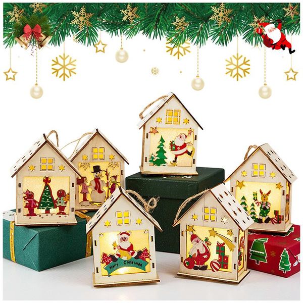 

christmas decorations led wooden house diy santa claus cabins tree gift year 2022 decor ornaments