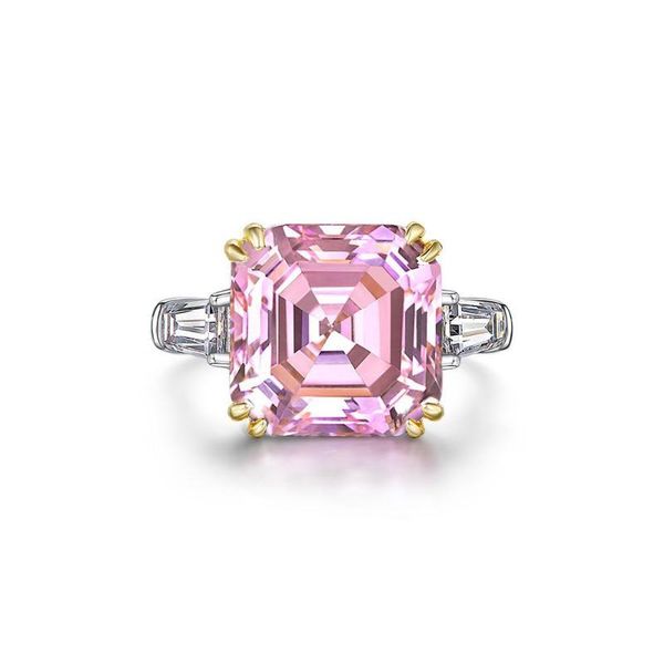 

cluster rings 100% real s925 sterling silver finger large 6a 14 ct zircon fine jewelry accessories 12*12mm 4 color, Golden;silver