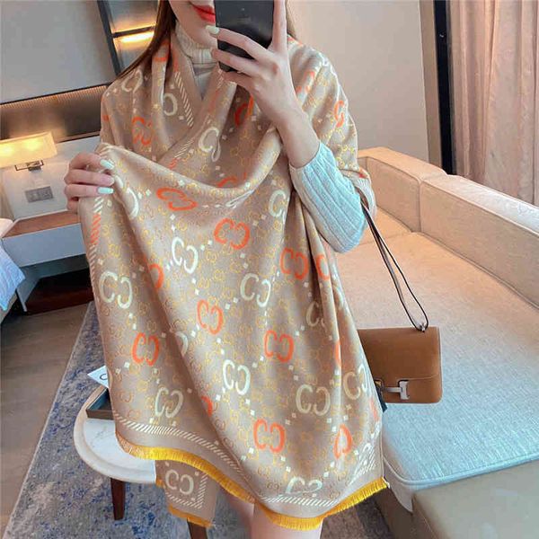 

the new design scarf female autumn and winter imitation cashmere new jacquard tassel fashion letter casual versatile double-sided shawl bib, Blue;gray