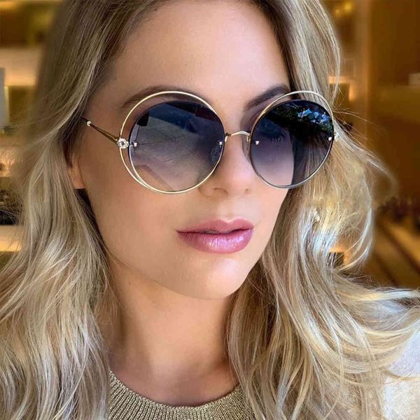 QPeClou 2021 occhiali da sole rotondi con diamanti di lusso moda donna occhiali da sole con montatura cava unici tonalità estive da donna Oculos