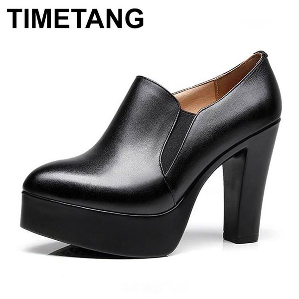 

dress shoes timetangdeep mouth thick heel pumps women platform 2021 leather pointed toe high heels woman office shoe blacke1302, Black