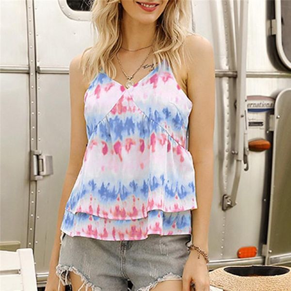 

women's tanks & camis summer tie-dye v-neck vest fashion sleeveless leaf suspenders female harajuku casual clothing 2021, White