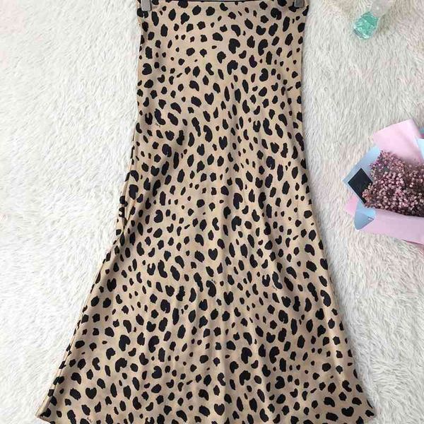 

women silk satin the naomi wild things leopard print elastic high waist easy 90s slip midi skirt, Black
