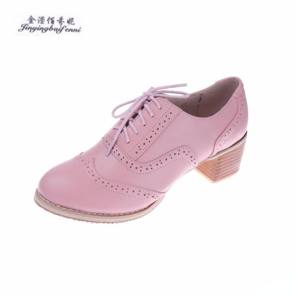 

selling 2021 womens shoes fashion women pumps genuine leather high heels square heel lace design bullock carved oxford dress, Black