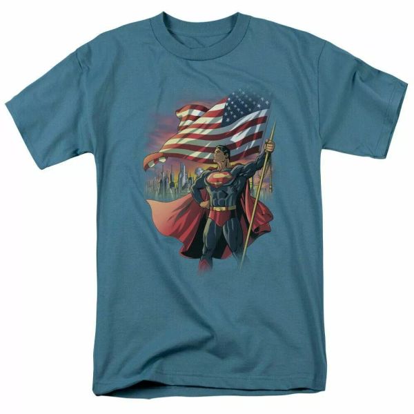 

Superman American Hero T Shirt Mens Licensed Classic DC Comics Tee Slate, White;black