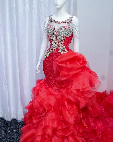 

2021 plus size arabic aso ebi red luxurious mermaid prom dresses beaded crystals lace evening formal party second reception gowns dress zj35, Black