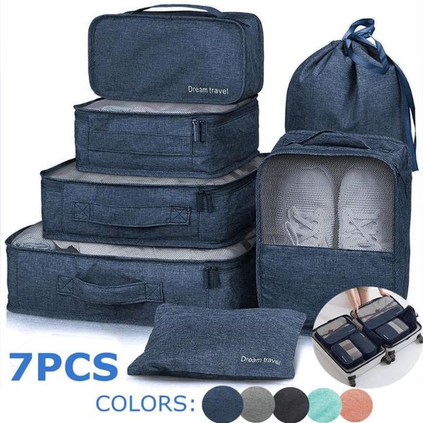 

storage bags 7pcs/set travel organizer suitcase packing set cases portable luggage clothes shoe tidy pouch
