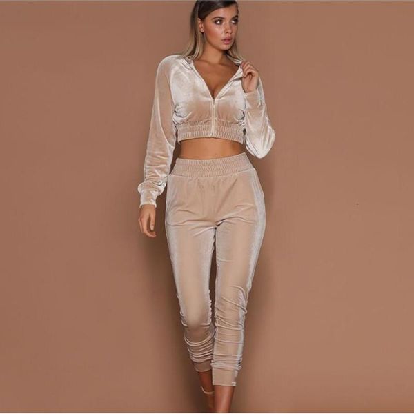 

women's two piece pants women tracksuit long sleeve zipper set velvet hoodies short sweatshirt casual sets 2021 sports jogging suit, White