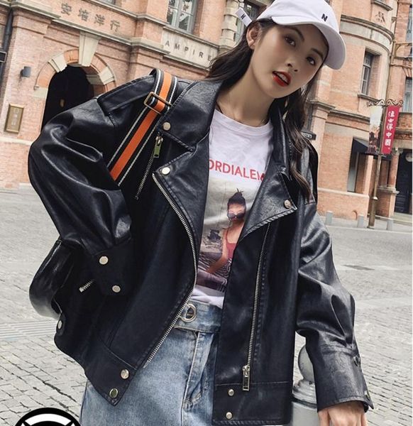 

women's leather & faux street black jacket women autumn 2021 korean loose high-end clothing campera mujer manteau femme hiver