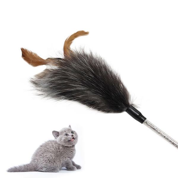 

cat toys pet stick teaser feather wand toy faux kitten interactive with bell favor