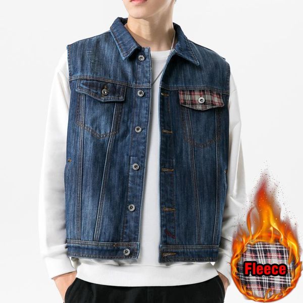 

men's vests 2021 autumn winter thick casual denim vest lattice stitching fashion clothes male brand clothing, Black;white