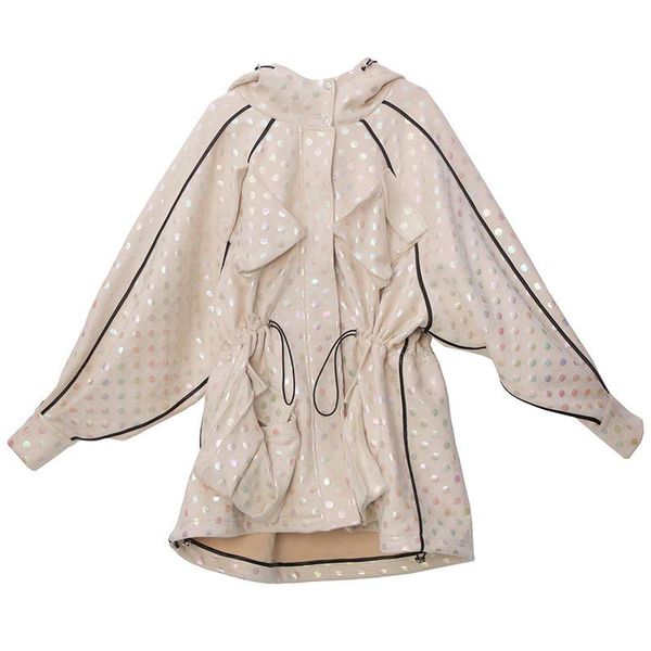 

women's jackets europe and america streetwear polka dot jacket 2021 spring style hooded waist hugging lantern, Black;brown