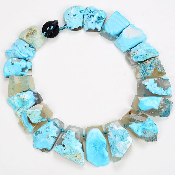 

guaiguai jewelry natural drilled blue agate onyx clasp necklace handmade for women real gems stone lady fashion jewellery, Silver