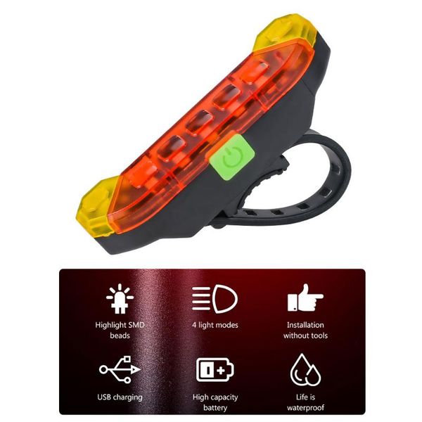 

bike lights usb rechargeable led tail light bicycle rear cycling safety 4 mode adjustable night taillights for mtb road