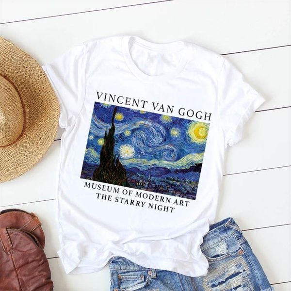 

painting printed short sleeve loose womens tee clothes graphic, White