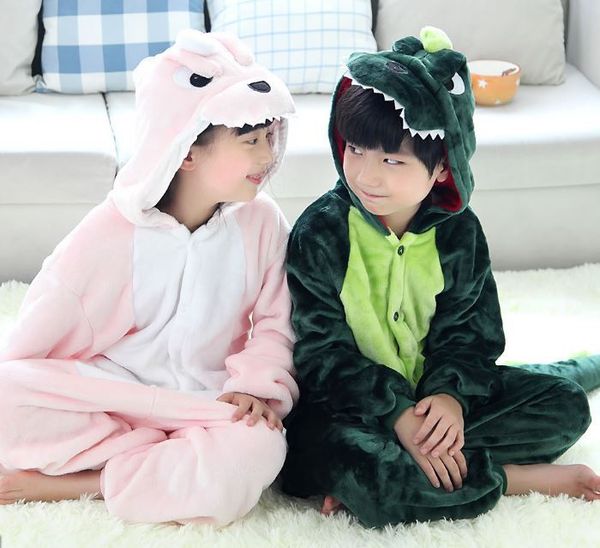 

children clothes kigurumi boys girls kids cartoon dinosaur flannel pajamas sets pajama winter children onesies hooded pyjamas sleepwear pija, Black