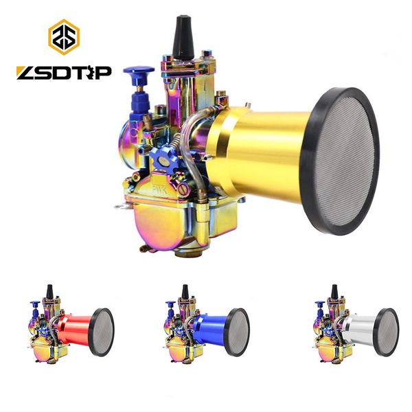 

motorcycle fuel system zsdtrp colorful pwk carburetor carb 2/4t + 50/55mm air filter cup wind for motocross moped scooter dirt bike atv