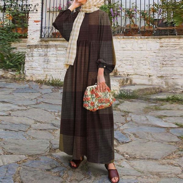 

casual dresses loose full sleeve long women muslim islamic clothing kaftan plaid robe morocco abaya hijab 5xl zrat, Black;gray