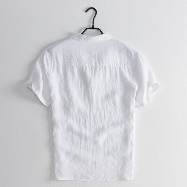 

men's casual shirts 2021 linen shirt retro lapel slim fashion cotton, White;black