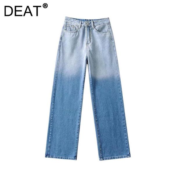 

women's jeans [deat] 2021 spring summer fashion tide straight-leg pants splicing high waist temperament all-match women 13q828, Blue