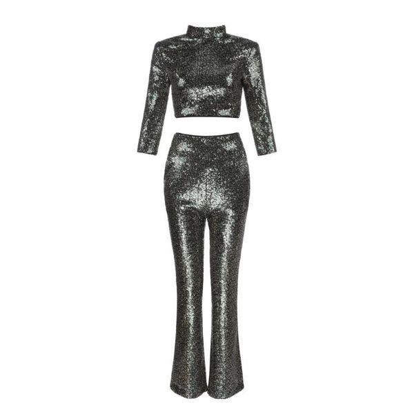 

women's two piece pants deavogy 2021 long sleeves bodycon chic cocktail party women jumpsuits sets, White