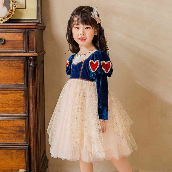 

classic fancy yellow long sleeve princess cosutme hallowen carnival kids dress up year party christmas dress children clothes, Red;yellow