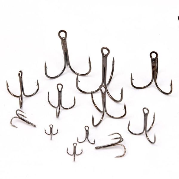 

fishing hooks 100pcs lot fish sharpened black silver barb lure tackle bait 12 size hook bend treble anchor