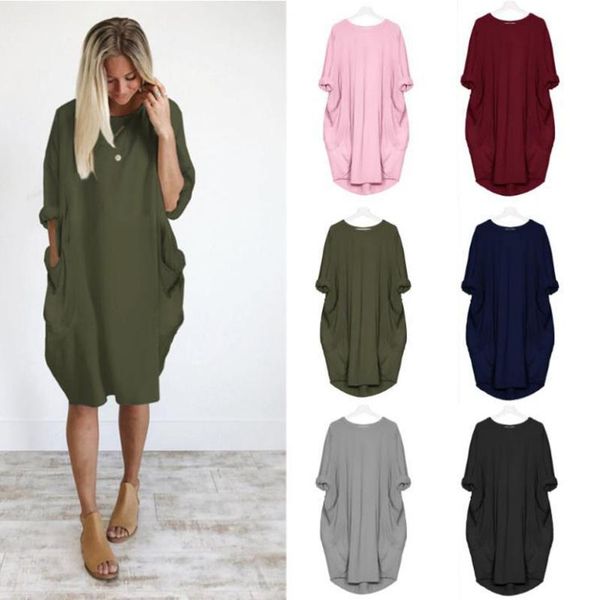 

women casual loose dress with pocket ladies fashion o neck long female t shirt streetwear plus size 5xl vestidos dresses, Black;gray