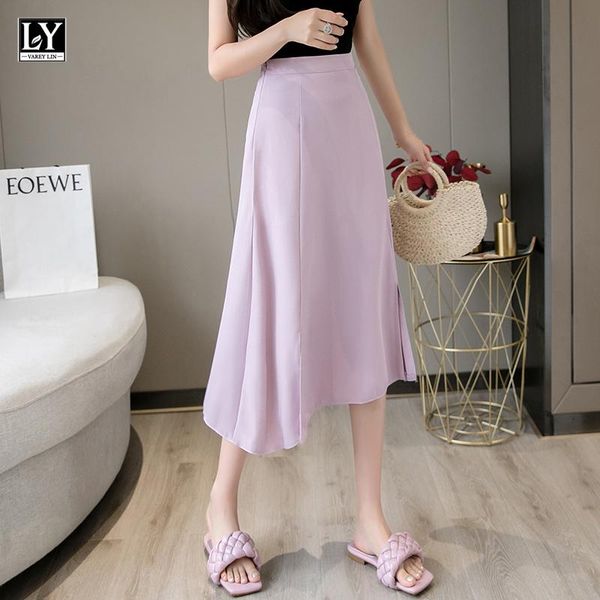 

skirts ly varey lin spring summer women casual solid color loose medium long skirt female high waist split a-line black