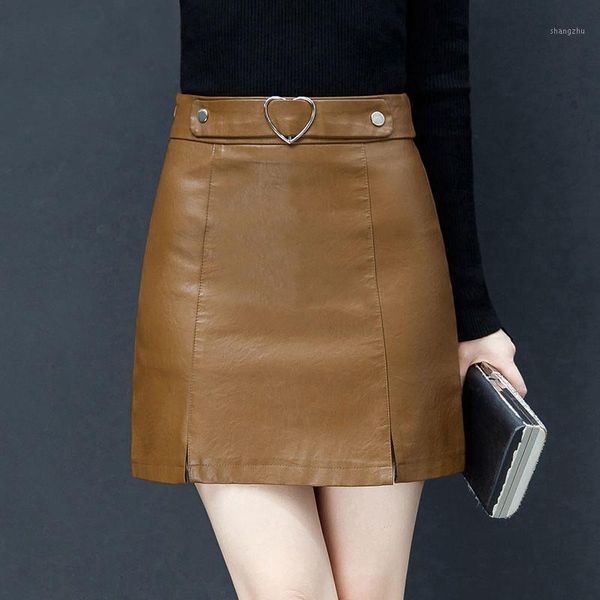 

skirts black pu leather skirt women autumn winter high waist short 2021 fashion temperament female a dt0493
